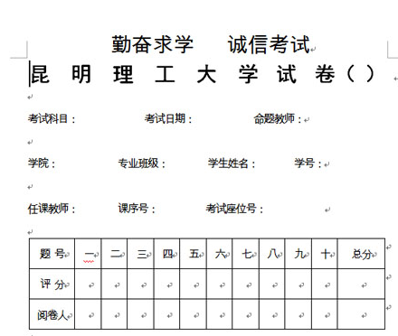 昆明理工大学革新试卷表头及巡考制度警醒学生诚信考试